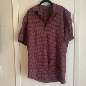 Van Heusen Men's Burgundy Checkered Button Down Shirt